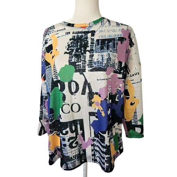 SHANA APPAREL Tops - Shana Size M Art to Wear Newsprint Collage 3/4 Dolman Sleeve Top